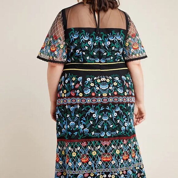 Anthropologie Esther Embroidered Floral Mesh Lace Midi Dress - Picture 6 of 16